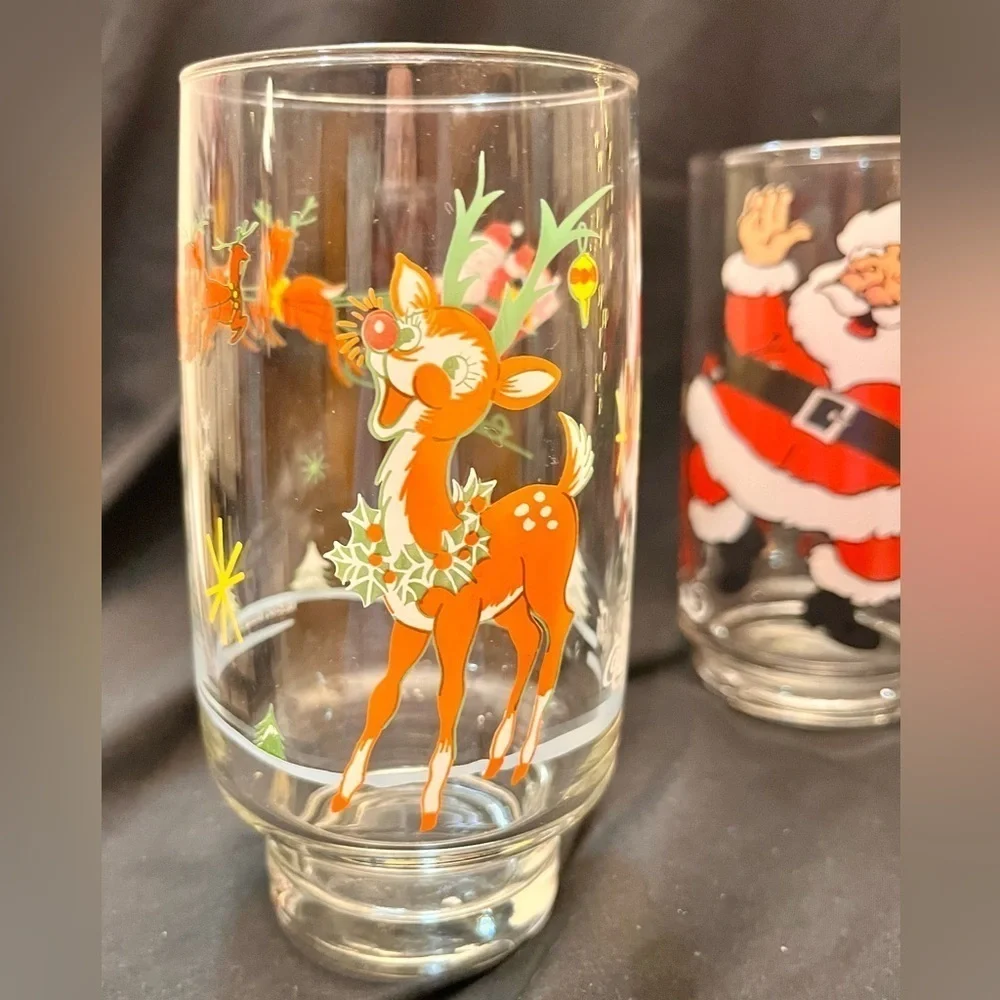 3 Vtg Christmas Tumbler Glasses Mixed Lot Coca Cola McCrory American Greetings